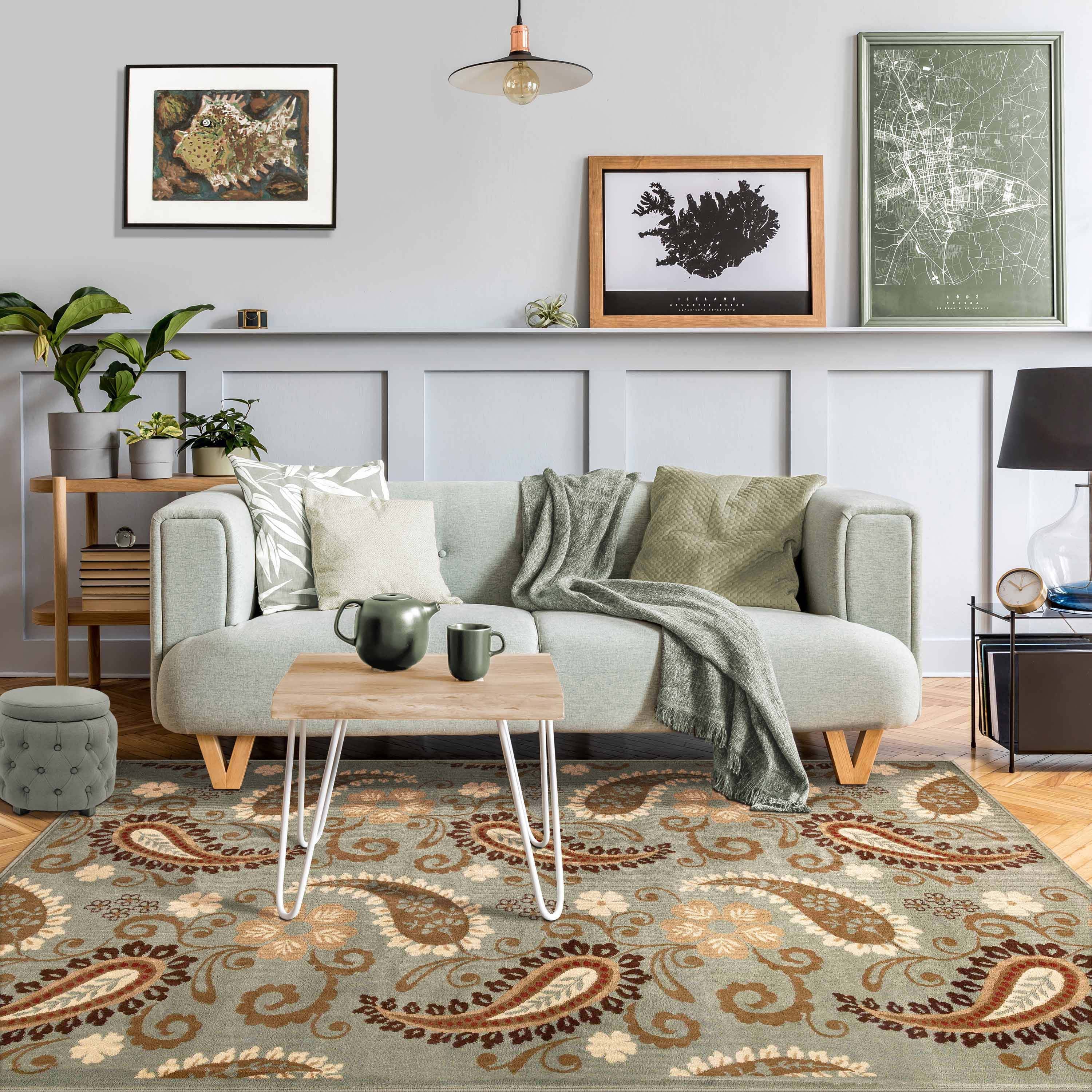 Vintage Floral Indoor Area Rug & Runner - Soft Non-Slip Carpet for Living Room, Bedroom, Hallway - Boho Home Decor Accent