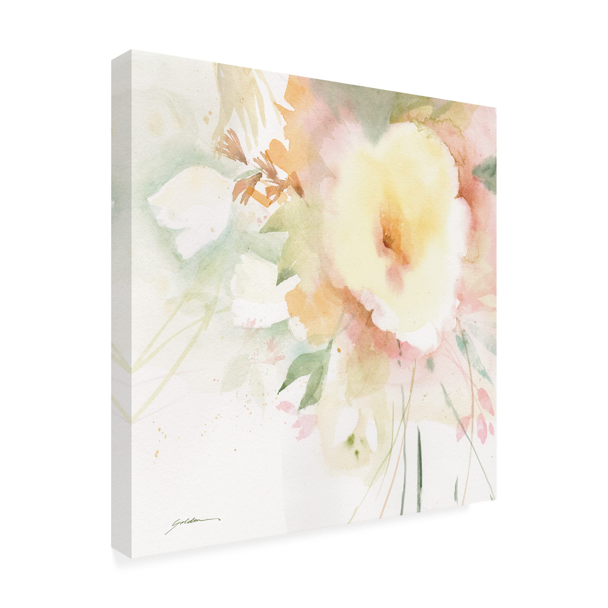 Sheila Golden 'Yellow Blush' Floral Canvas Wall Art - Handmade Modern Home Decor for Living Room, Bedroom & Office