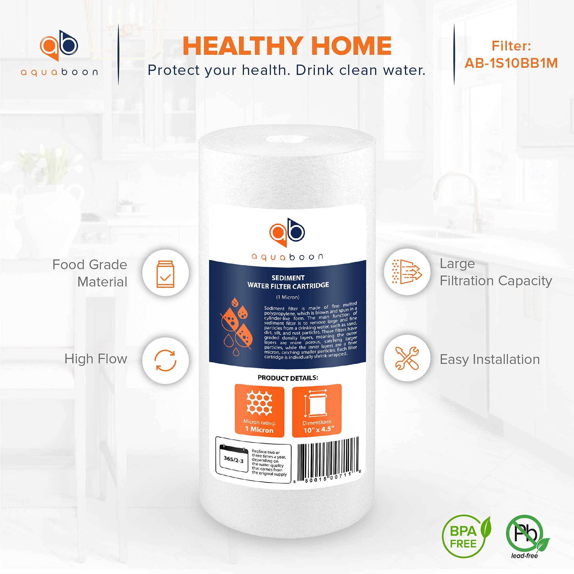 Aquaboon Whole House 1 Micron Sediment Water Filter Cartridge - 10