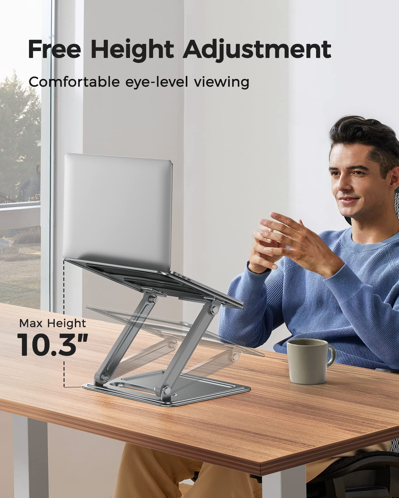 LORYERGO Adjustable Laptop Stand for 17.3 Inch Laptops - Portable Ergonomic Riser with Heat Dissipation, Supports Up to 17.6 lbs, Gray - Perfect for Home Office, Gaming & Workspace Setup
