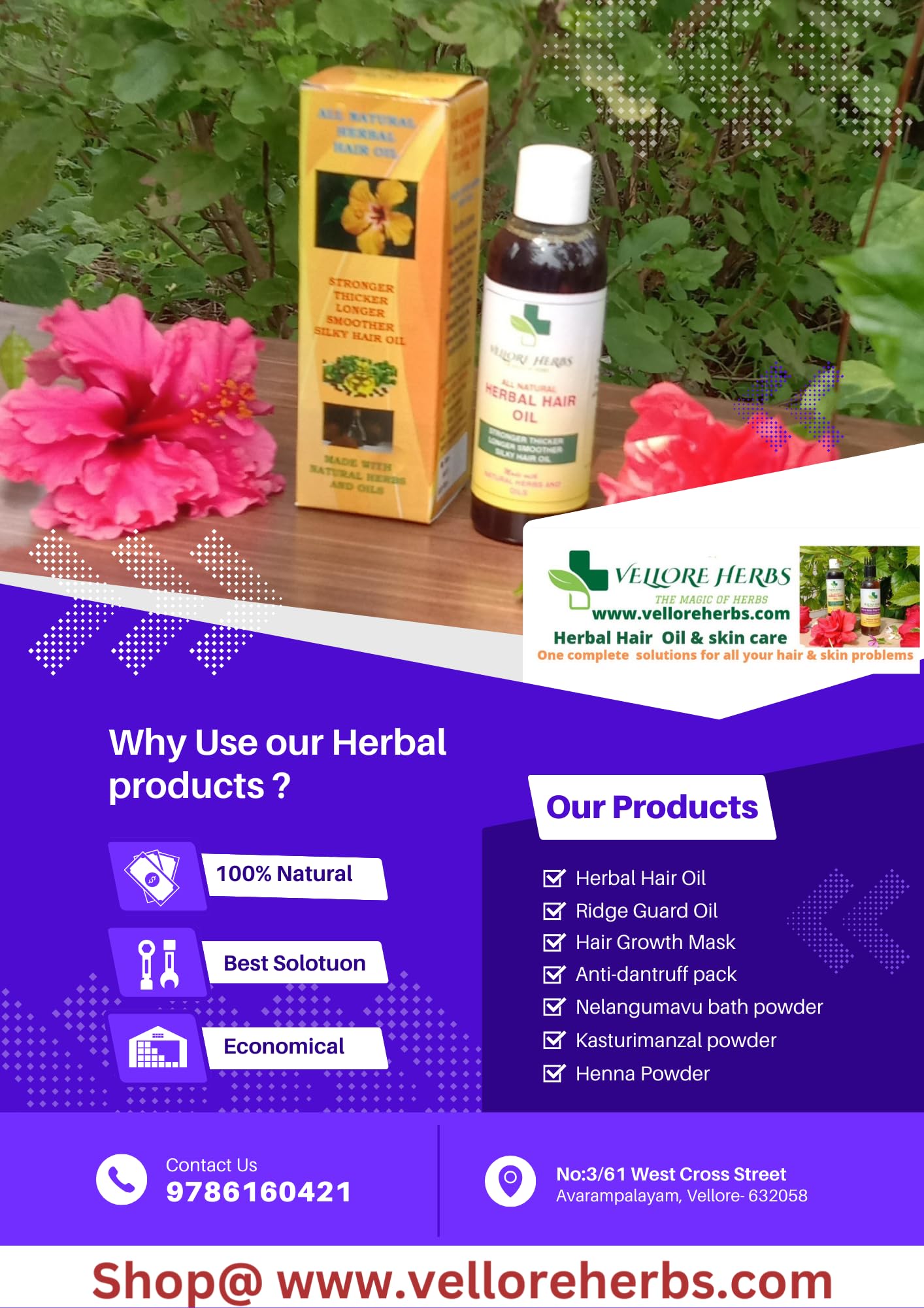 VELLORE HERBS Herbal Hair Oil for Hair Growth & Scalp Care - Natural Ayurvedic Treatment for Dry, Damaged Hair - Perfect for Daily Use & Hair Spa