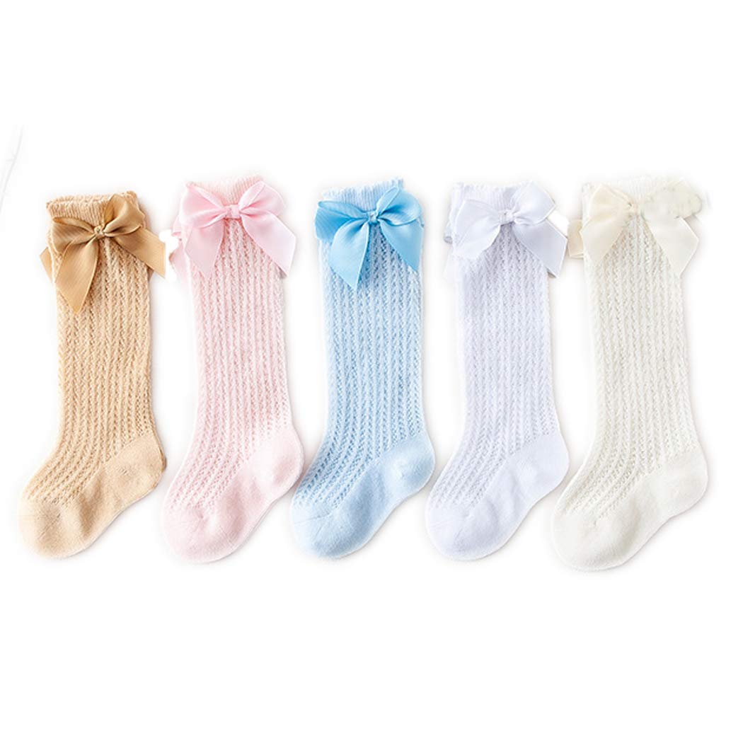Ashmyova Baby Girls Knee High Mesh Socks - Breathable Cotton Toddler Dress Socks with Bowknot Design for Infants 0-24 Months | Perfect for Special Occasions, Photo Shoots & Everyday Outfits