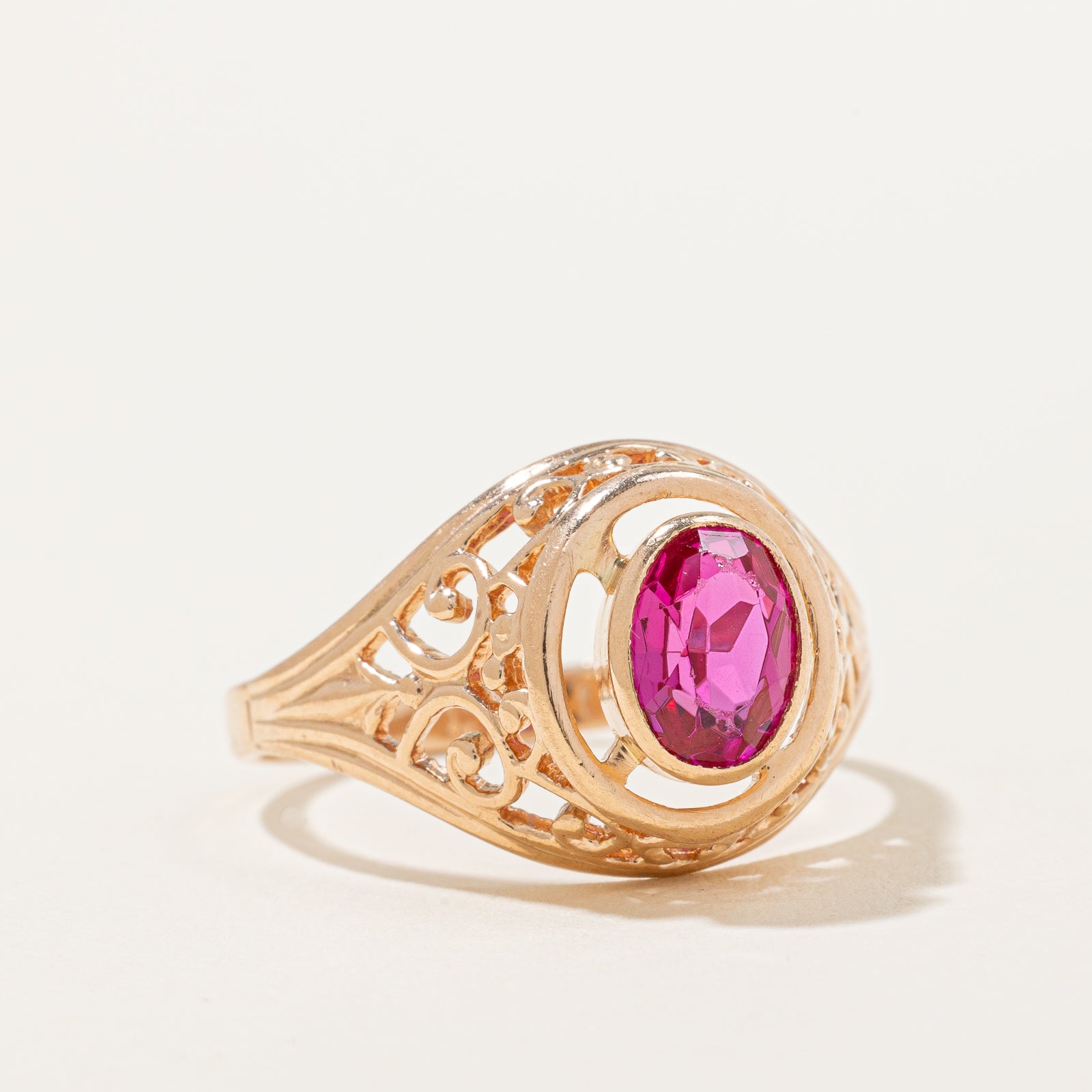 1.50ct Synthetic Ruby Filigree Tapered Ring - Size 9.25 | Elegant Vintage Jewelry for Women | Perfect for Weddings, Parties & Special Occasions