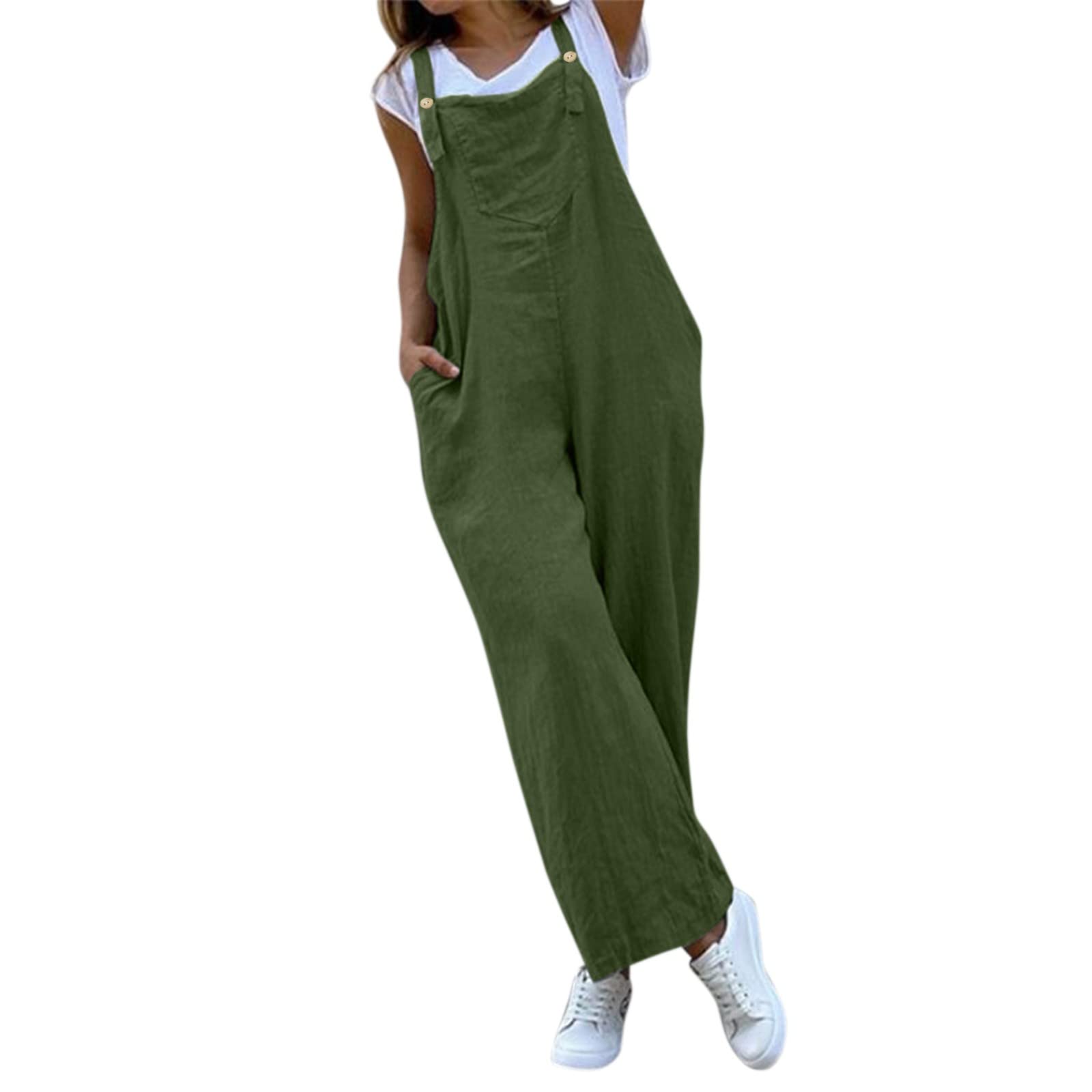 Women's Casual Loose Jumpsuit Romper - Sleeveless Denim Overalls with Long Pants in Green | Perfect for Summer Outings, Beach Vacations & Streetwear Fashion
