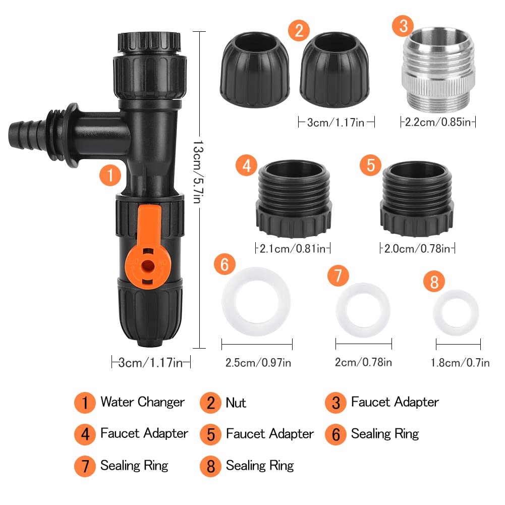 WIOR 3-Piece Aquarium Water Changer Kit with 2 Faucet Nozzle Connectors - Fish Tank Cleaning & Maintenance Tool for Freshwater & Saltwater Tanks - Perfect for Water Changes, Gravel Vacuuming & Tank Setup