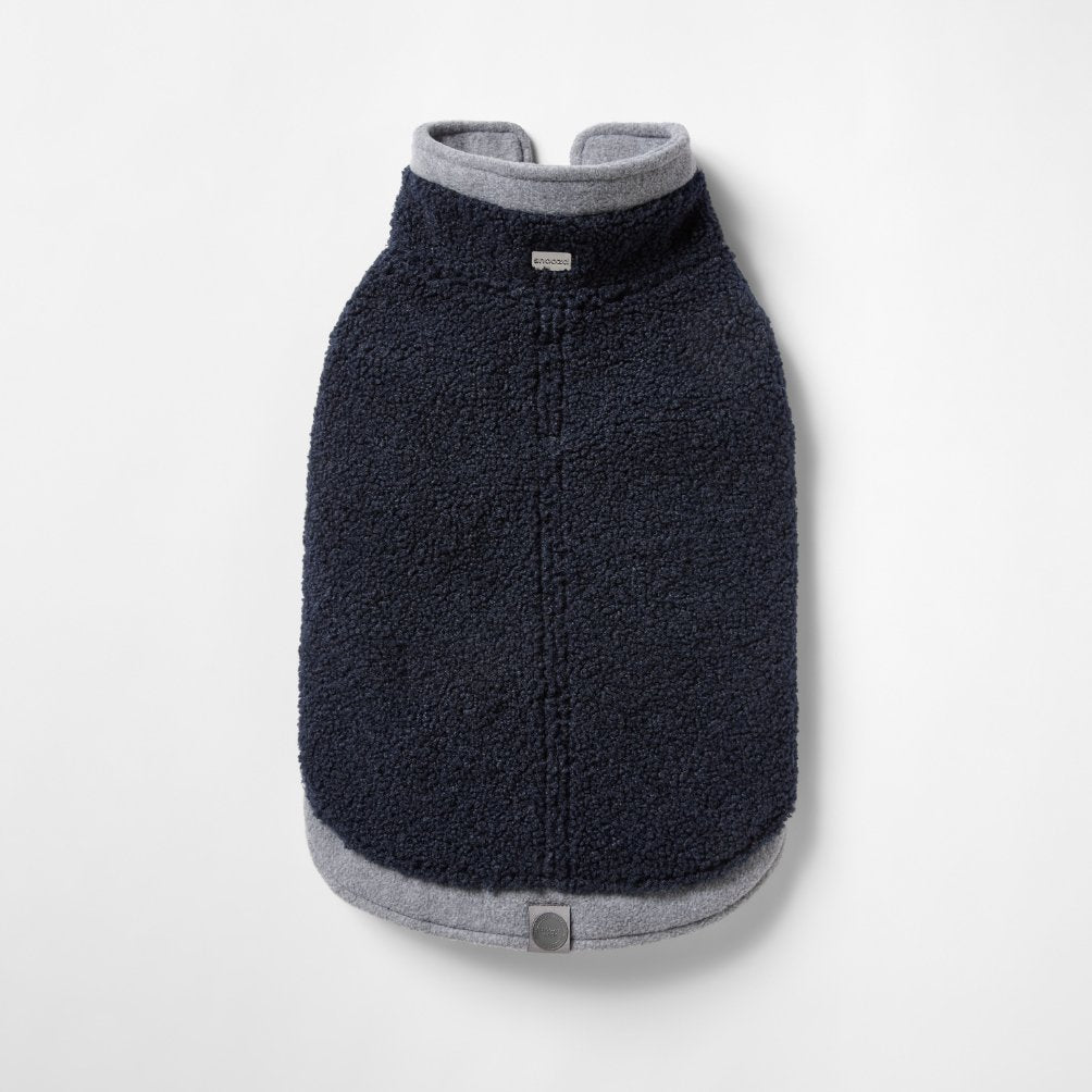 Premium Teddy Dog Coat with Double Collar & Hem - Navy/Grey - Soft & Warm Winter Jacket for Small to Medium Dogs - Perfect for Outdoor Walks & Cold Weather Protection