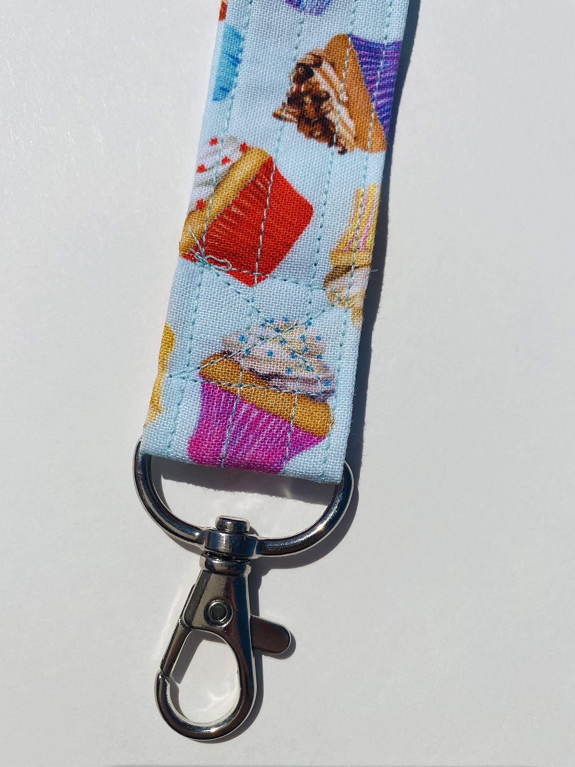 Cute Cupcake Lanyard Keychain - Blue Fabric ID Badge Holder & Key Keeper for Work, School, Events | Perfect for Teachers, Nurses, Office Professionals