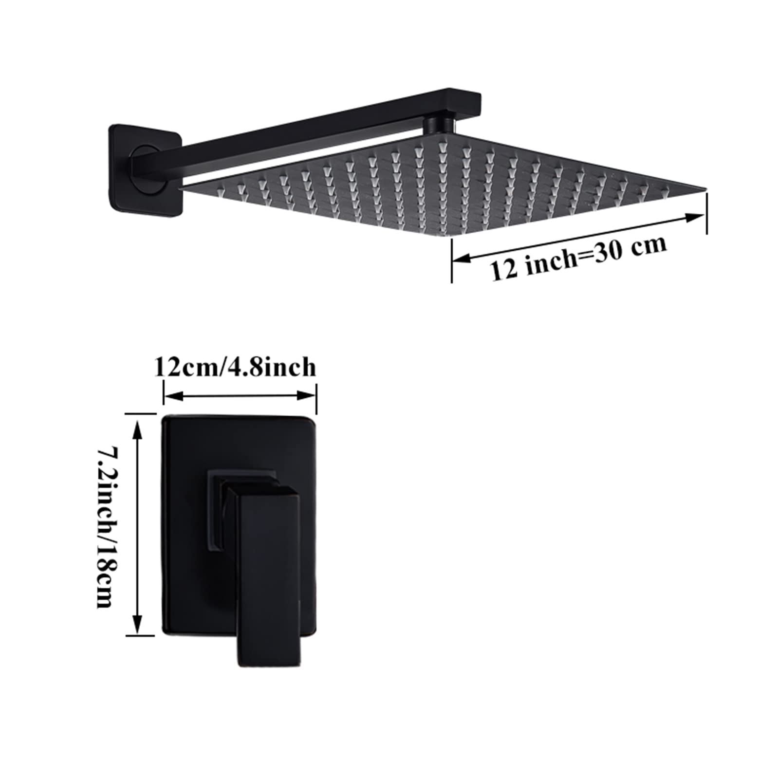 Premium Matte Black Wall Mounted Shower System - Concealed Faucet Set with 12