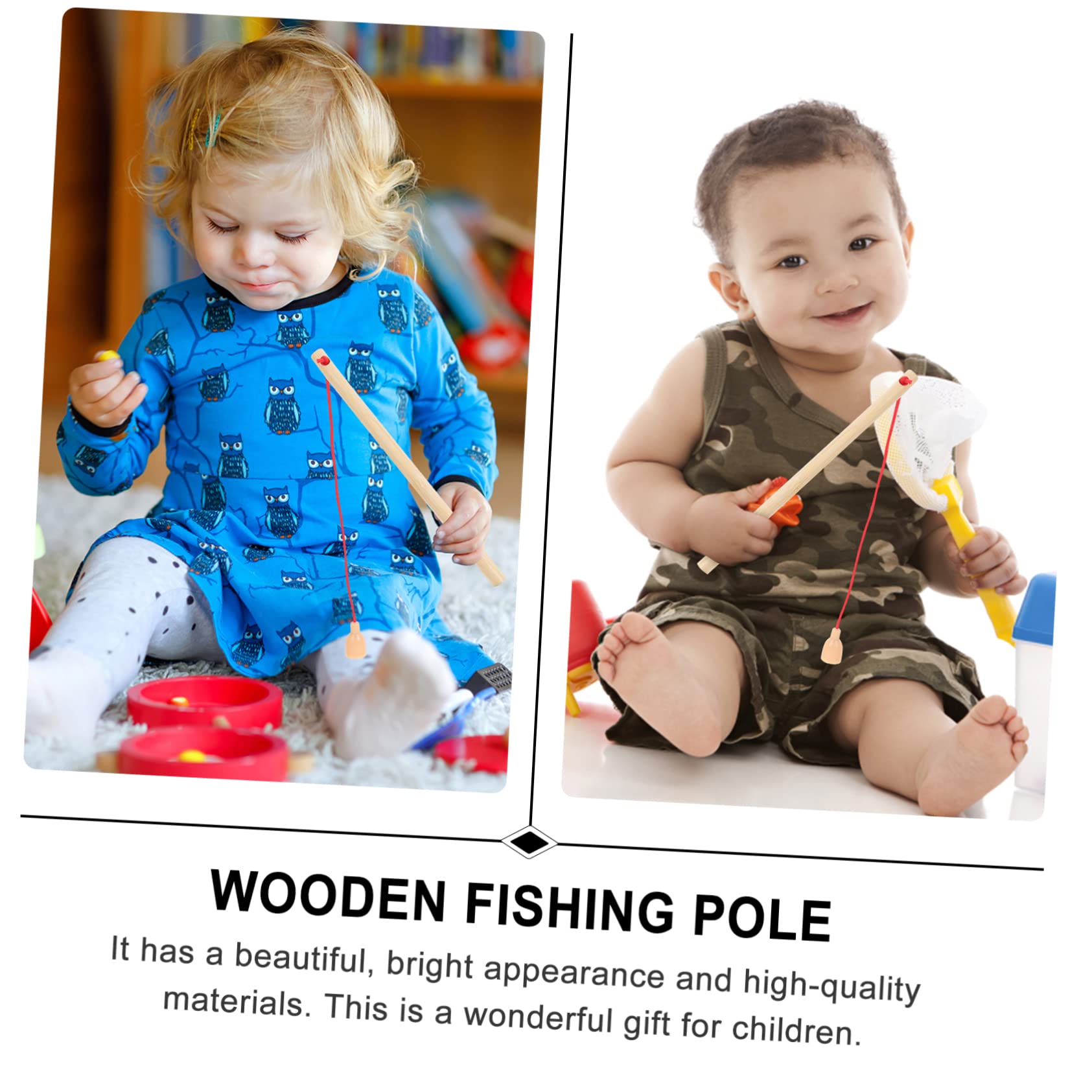 CIYODO 6pcs Wooden Magnetic Fishing Game Toy Set - Replacement Fishing Rods for Kids - Fun Educational STEM Toy for Toddlers - Perfect for Birthday Gifts, Preschool Learning & Family Game Night