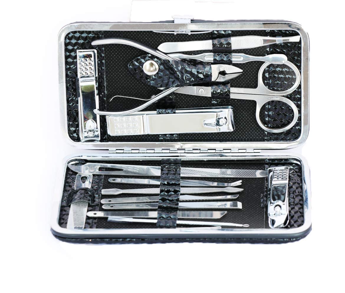 Professional 16-Piece Stainless Steel Manicure Pedicure Kit - Nail Clippers, Scissors & Grooming Tools in Leather Case for Home, Salon & Travel Use