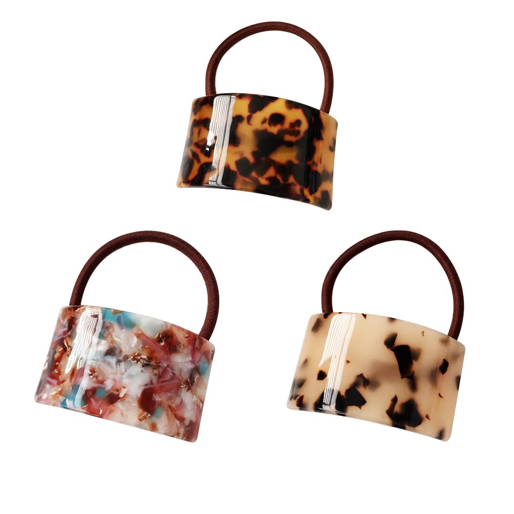3 Pcs Leopard Print Elastic Hair Bands - Shell Ponytail Cuffs, Scrunchies Hair Ties for Women & Girls - Perfect for Workouts, Office, and Everyday Styling