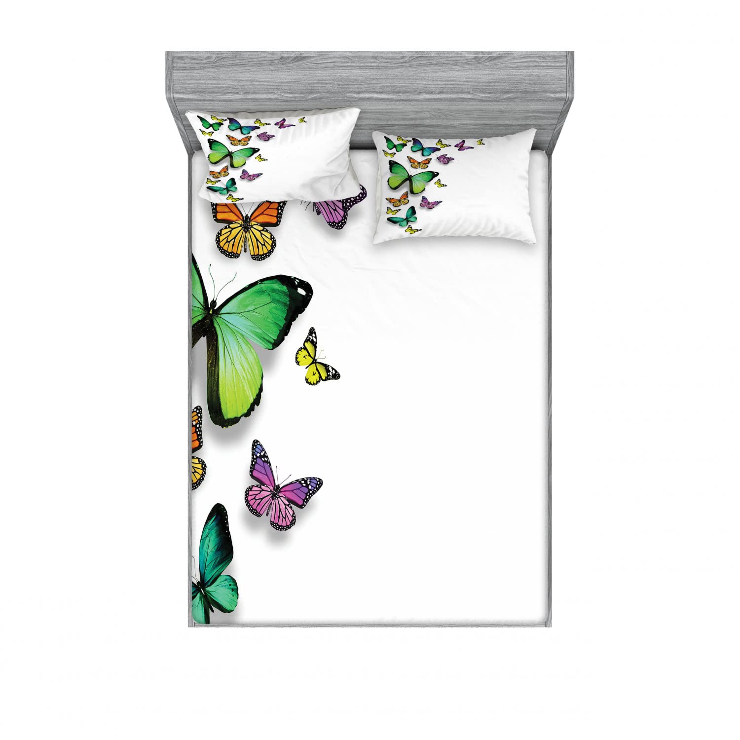 Ambesonne Bohemian Wild Butterflies 4-Piece Bedding Set - 2 Full Size Fitted Sheets & 4 Pillow Shams - Vibrant Multicolor Floral Design for Bohemian Style Bedroom Decor | Perfect for Guest Rooms, Dormitories & Vacation Homes