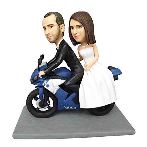 Custom Personalized Wedding Cake Topper Figurines with Motorbike – Unique Motorcyclist Wedding Gift for Couples – Perfect for Biker-Themed Weddings & Anniversaries