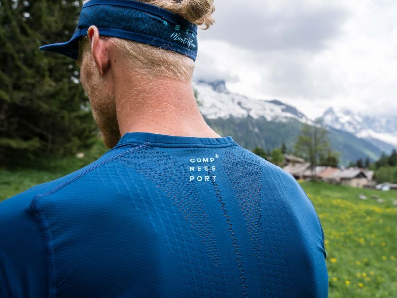 Compressport Men's Trail Running Half Zip Fitted Short Sleeve Top - Mont Blanc 2022 Blue - Performance Shirt for Trail Runners & Outdoor Enthusiasts
