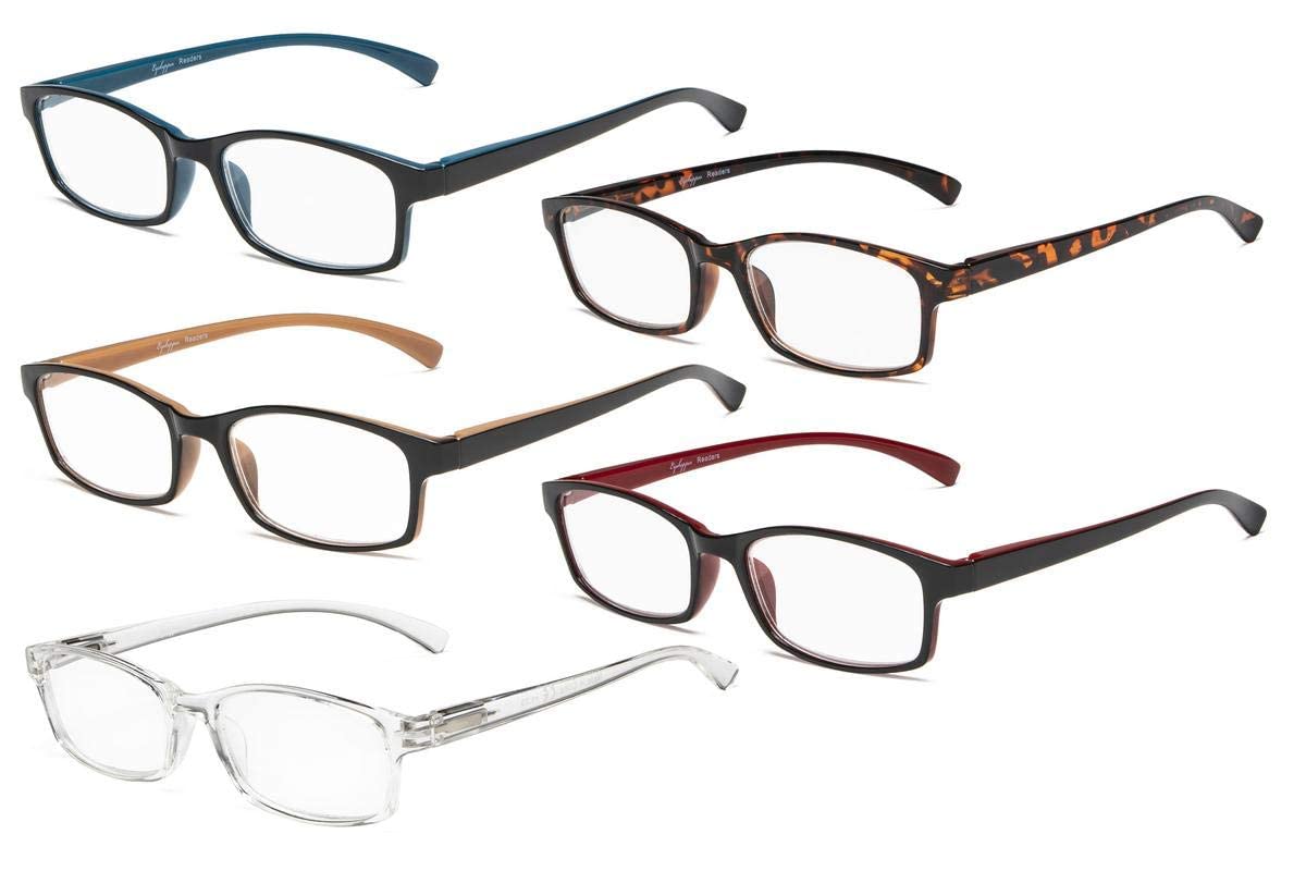Eyekepper 5 Pairs Reading Glasses - Comfortable +1.0 to +3.5 Magnification for Women & Men | Lightweight Anti-Blue Light for Reading, Computer Use & Office Work