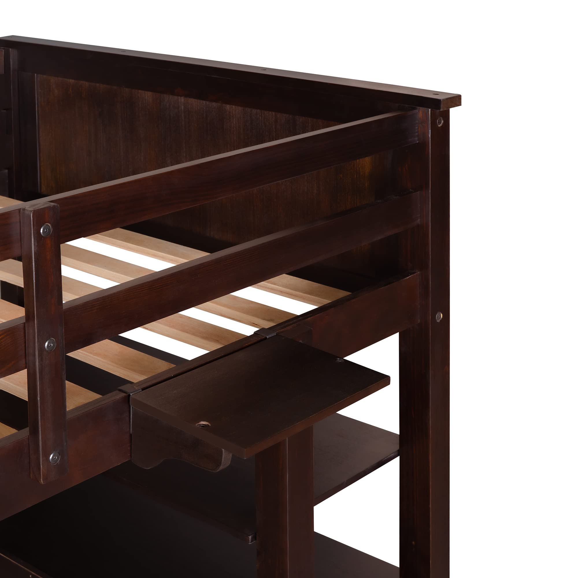 Twin Size Loft Bed with Desk, Drawers & Storage Shelves - Wooden High Loft Bed for Kids, Teens & Adults - Space Saving Study Bed with Headboard & Footboard - Perfect for Small Bedrooms, Dorms & Apartments (Twin, Espresso)