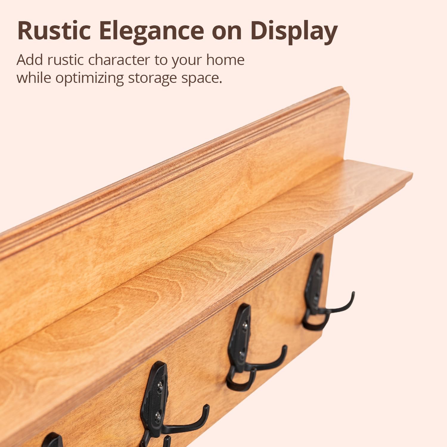 Rustic Wall Mounted Coat Rack with Shelf - 20