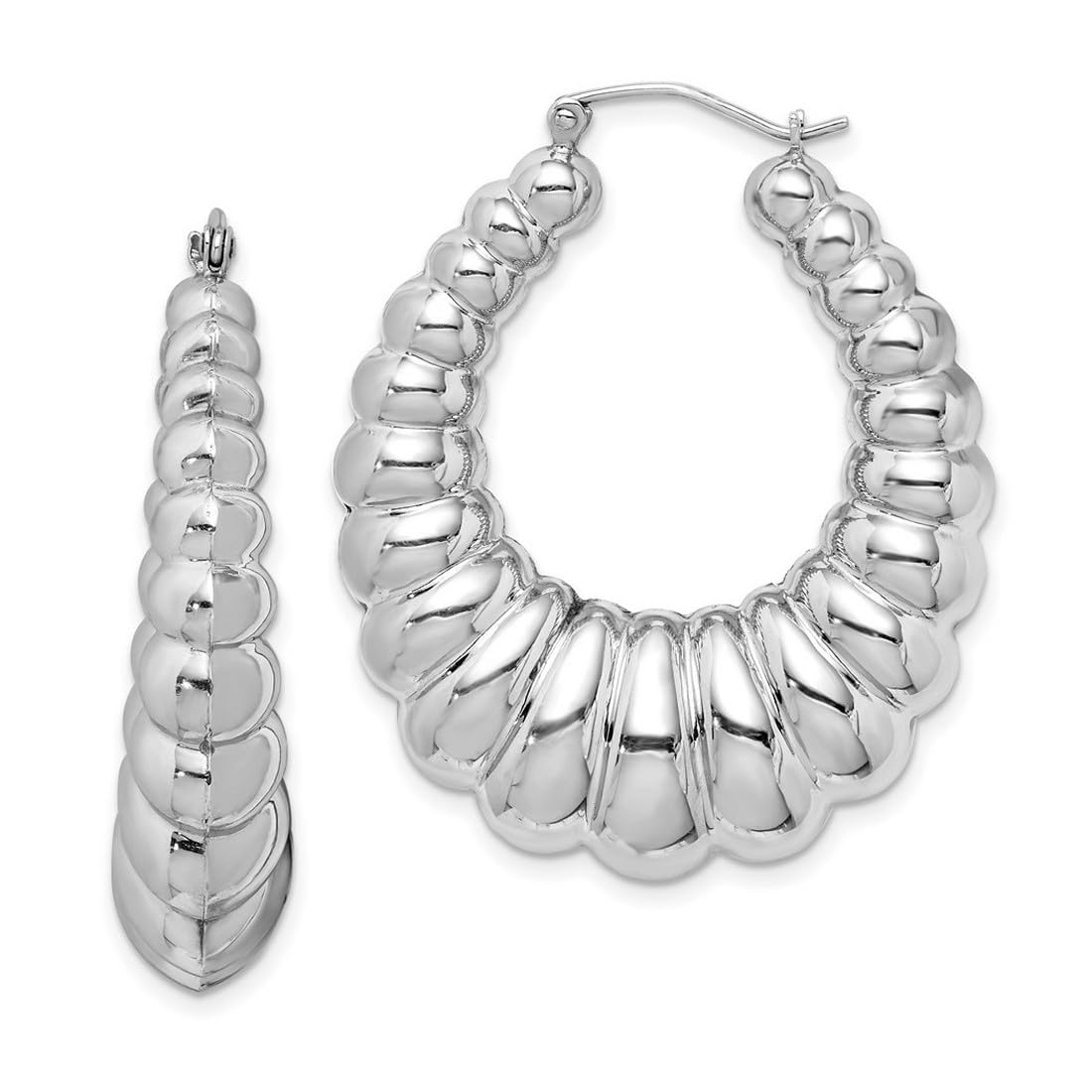 925 Sterling Silver Hollow Hinged Polished Hoop Earrings for Women - 41x34mm Wide Fancy Hoop Earrings | Perfect for Parties, Weddings & Everyday Wear