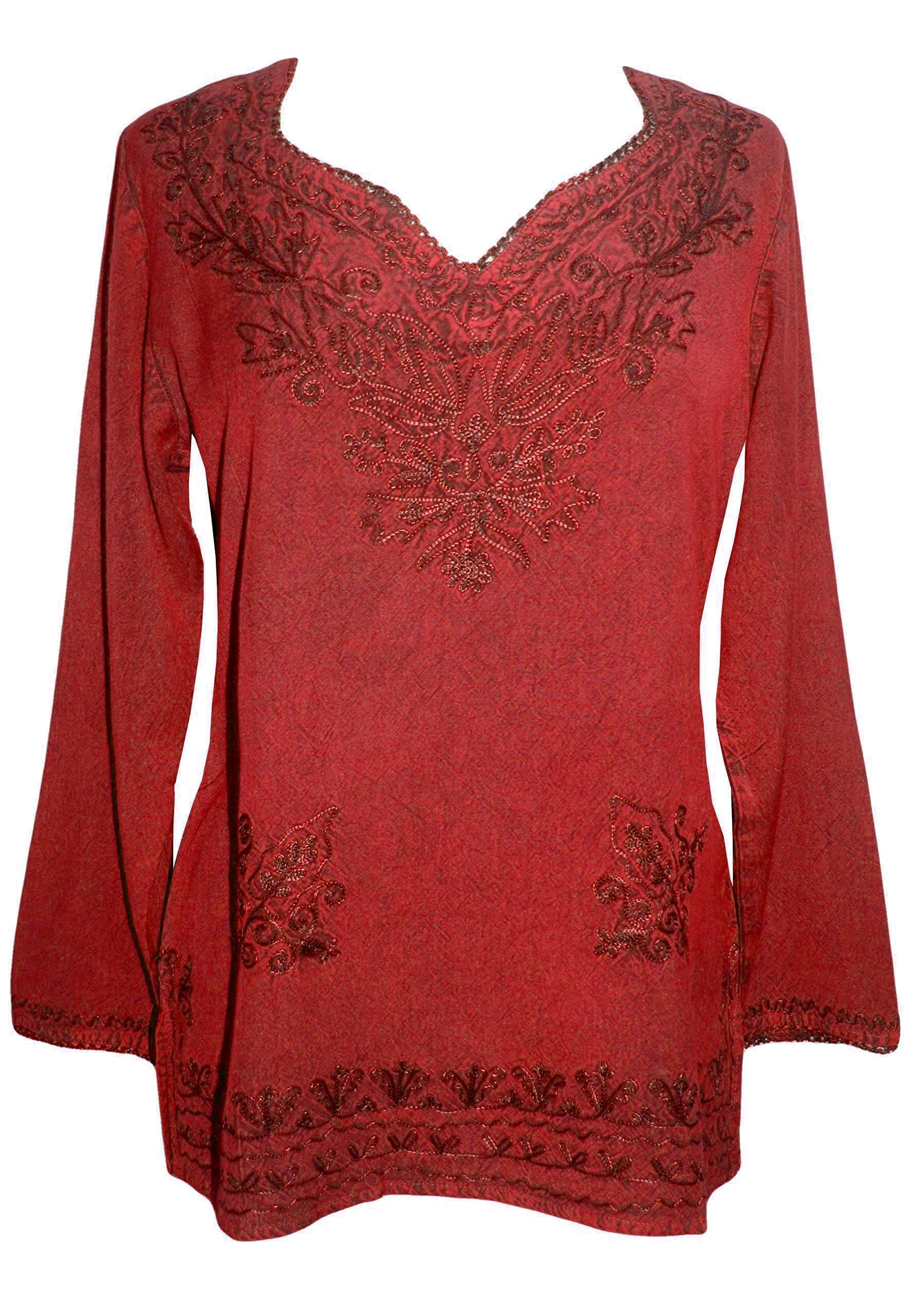 Agan Traders 2025 Spring Long Sleeve Embroidered Blouse - Medieval Bohemian Vintage Tunic Top for Women | Perfect for Renaissance Fairs, Boho Festivals & Casual Chic Outfits