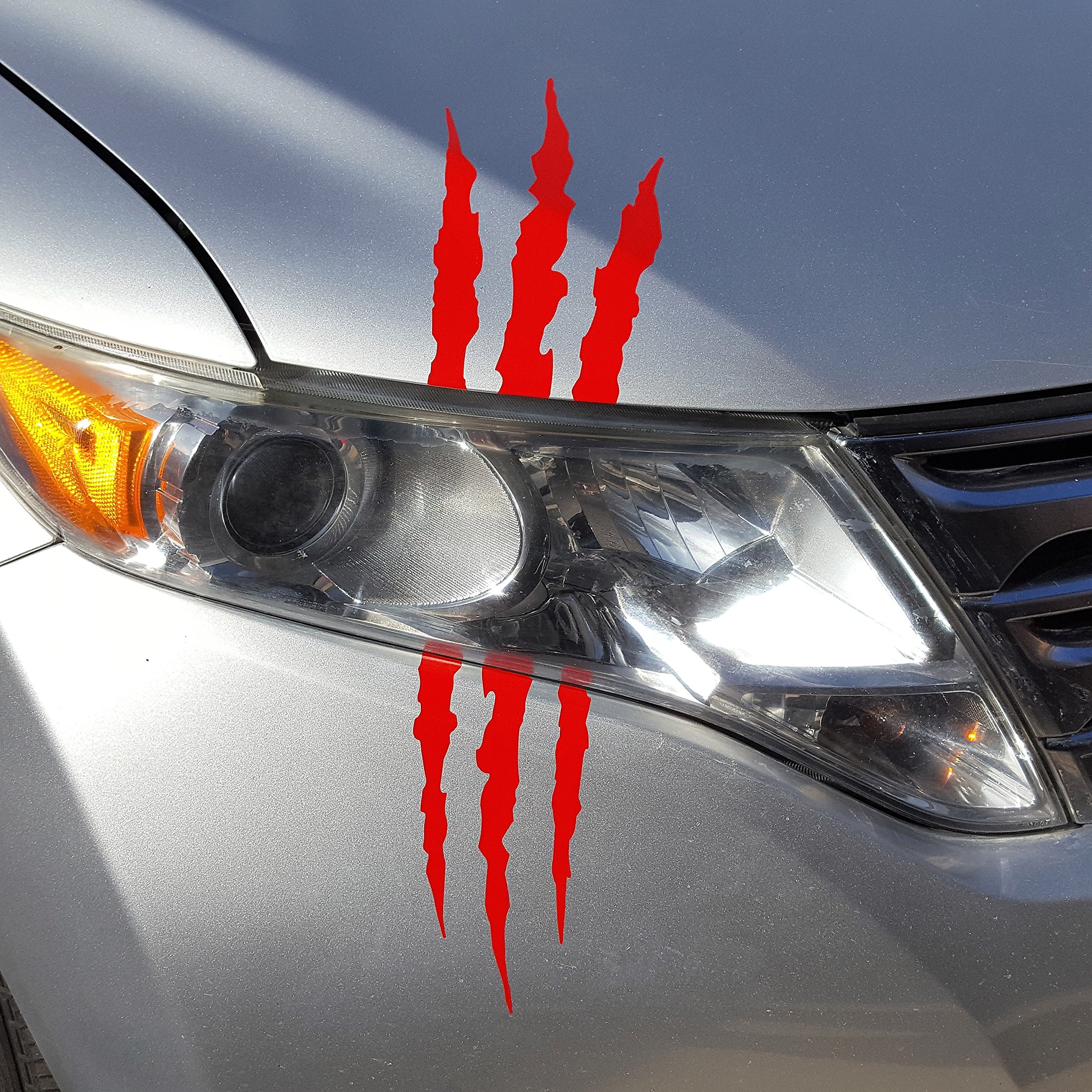 Az Auto Graphics Claw Decal Headlight Monster Scar Kit - Realistic Tear & Scratch Stickers for Cars & Trucks (Red) - Perfect for Halloween Decor, Car Shows & Themed Events