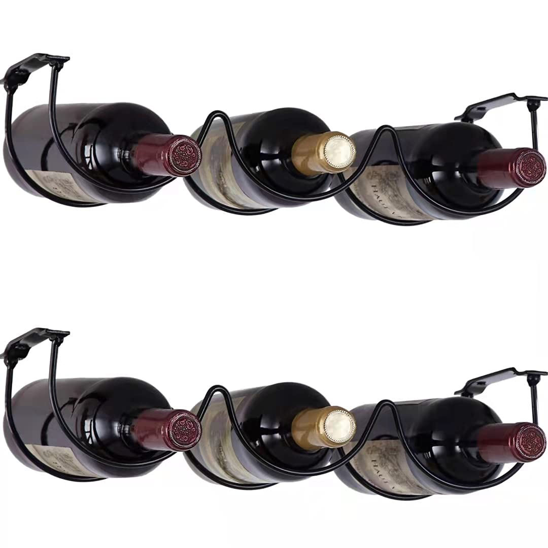 Under Cabinet Wine Rack - Metal Black Wall Mounted Organizer for Wine & Liquor Bottles - Space Saving Kitchen Storage Solution - Perfect for Small Kitchens, Bars, and Home Decor