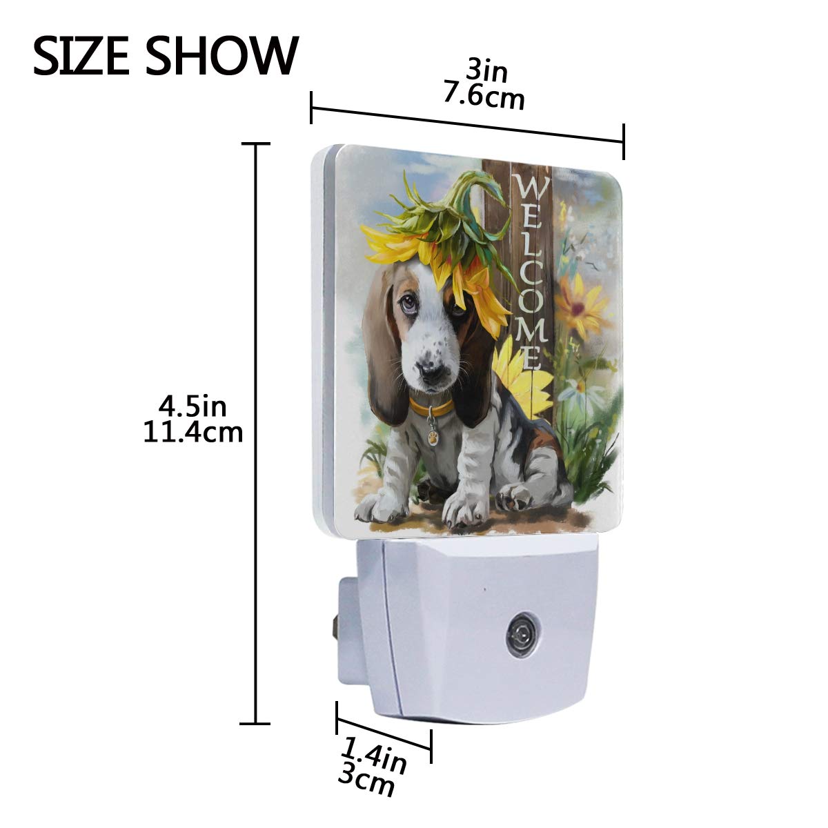 Vikko Welcome Sunny The Beagle Dog Sunflower Night Light Plug in 2 Pack - LED Dusk to Dawn Sensor Nightlight for Kids & Adults - Perfect for Bedroom, Living Room, Hallway Decor - Creates Cozy Ambiance for Nurseries, Bathrooms & Home Offices