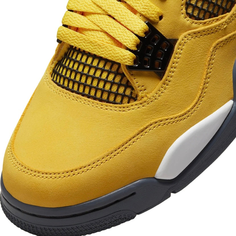 Air Jordan 4 Retro Lightning 2021 Sneakers - Tour Yellow, White, Dark Blue & Grey Colorway | Men's Basketball Shoes for Casual Wear & Street Style