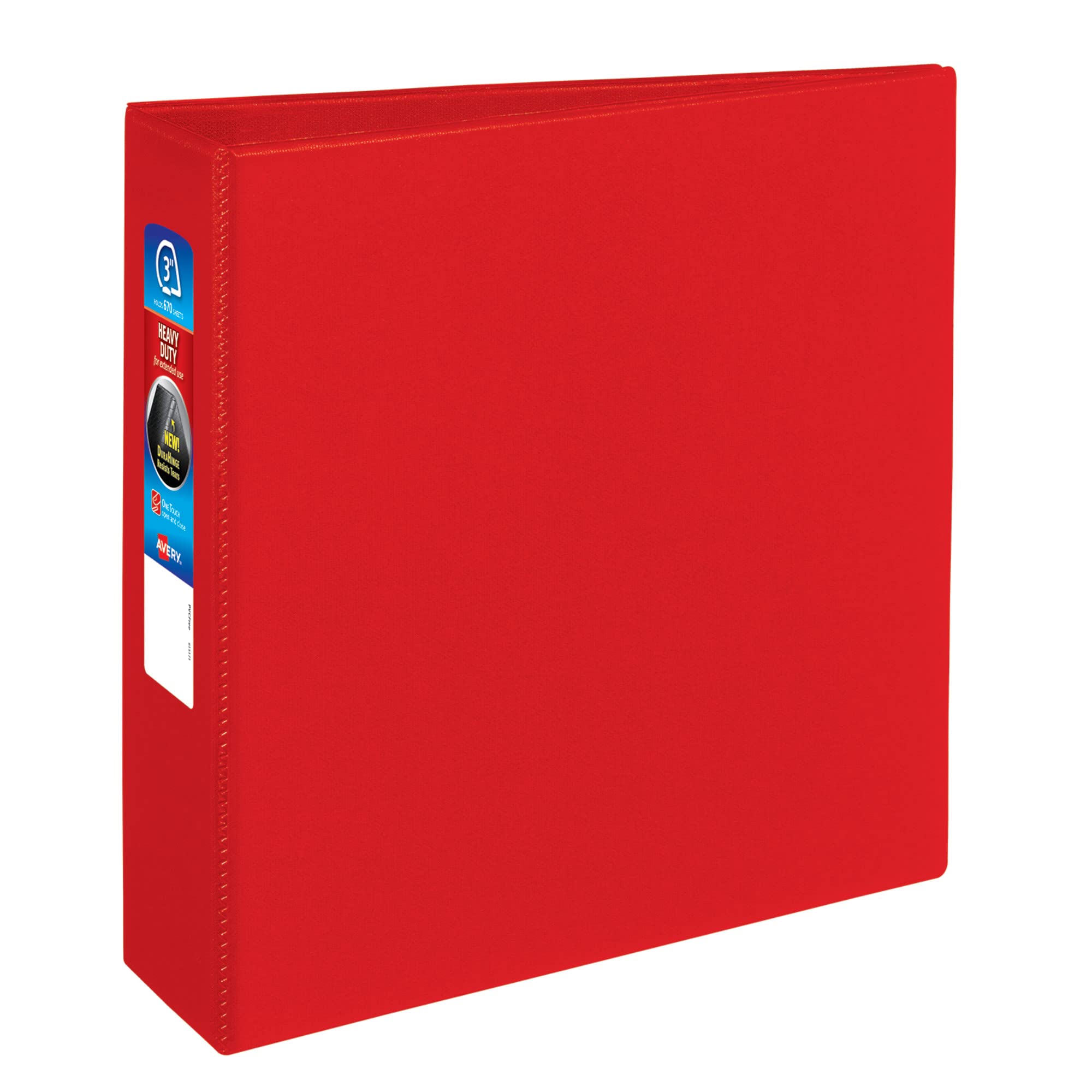 Avery Heavy-Duty 3 Inch 3-Ring Binder with One Touch EZD Rings - 3.5 Inch Spine, Durable Red Binder (Model 79583) for Office, School, and Document Organization