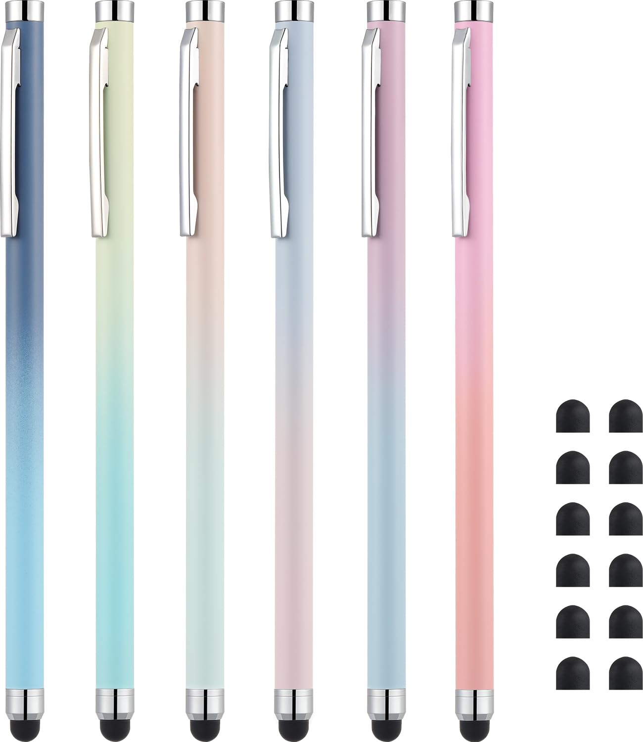 LINFANC 6 Pack Stylus Pens for iPad/iPhone - High Sensitivity Capacitive Stylus with 12 Replacement Tips - Perfect for Drawing, Note Taking & Touch Screen Devices (LF1026)