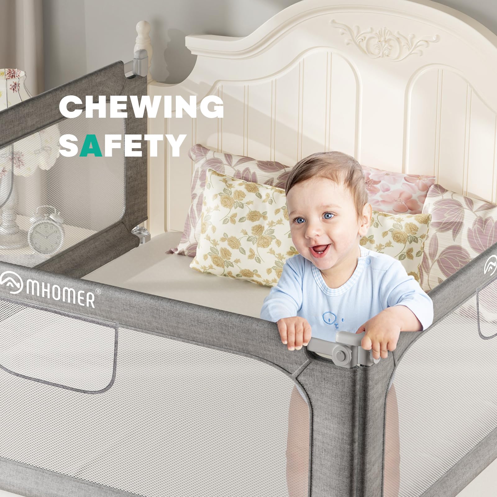 MHOMER Foldable Toddler Bed Rail - Quick 2-Minute Assembly for Queen, King, Full & Twin Size Beds | Sturdy U-Shape Base Baby Bed Guard (74.8