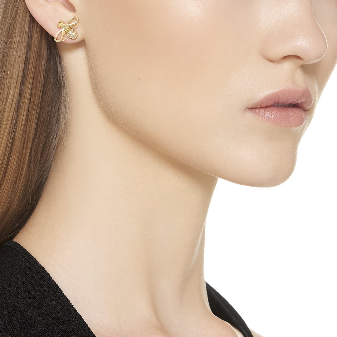 Temple St. Clair Busy Bee 18K Gold Earrings - Dainty Bee Stud Earrings for Women - Perfect for Everyday Wear, Office & Special Occasions