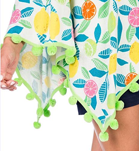 Soft Cotton Cashmere Blend Citrus Fruit Print Bed Topper with Pompoms - Cozy & Stylish Home Decor for Bedroom, Dorm, or Guest Room