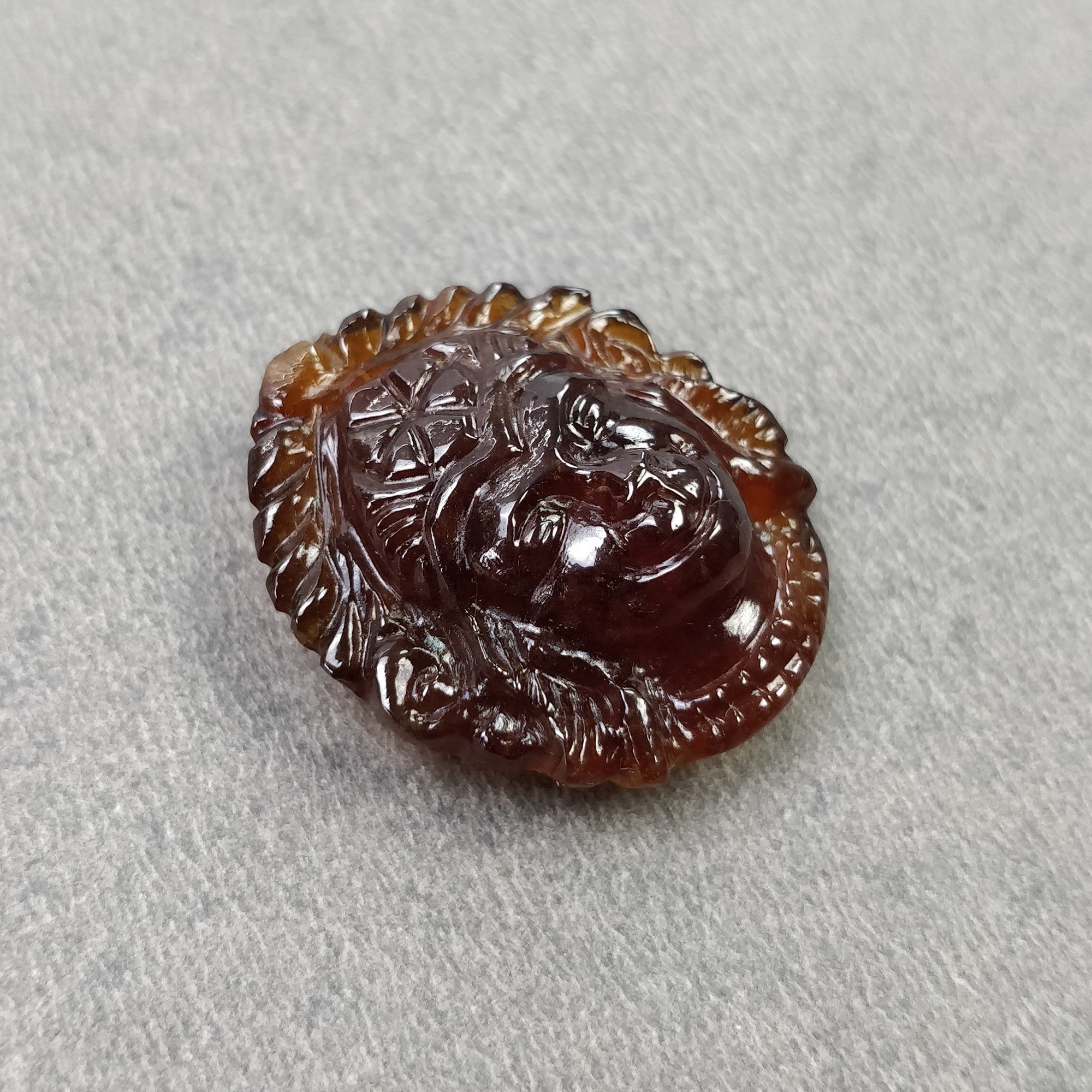 Natural Hessonite Garnet Gemstone Carving - 40.20cts Untreated Hand Carved Lord Hanuman (26x22mm) | Spiritual Jewelry for Meditation & Yoga | Video Included