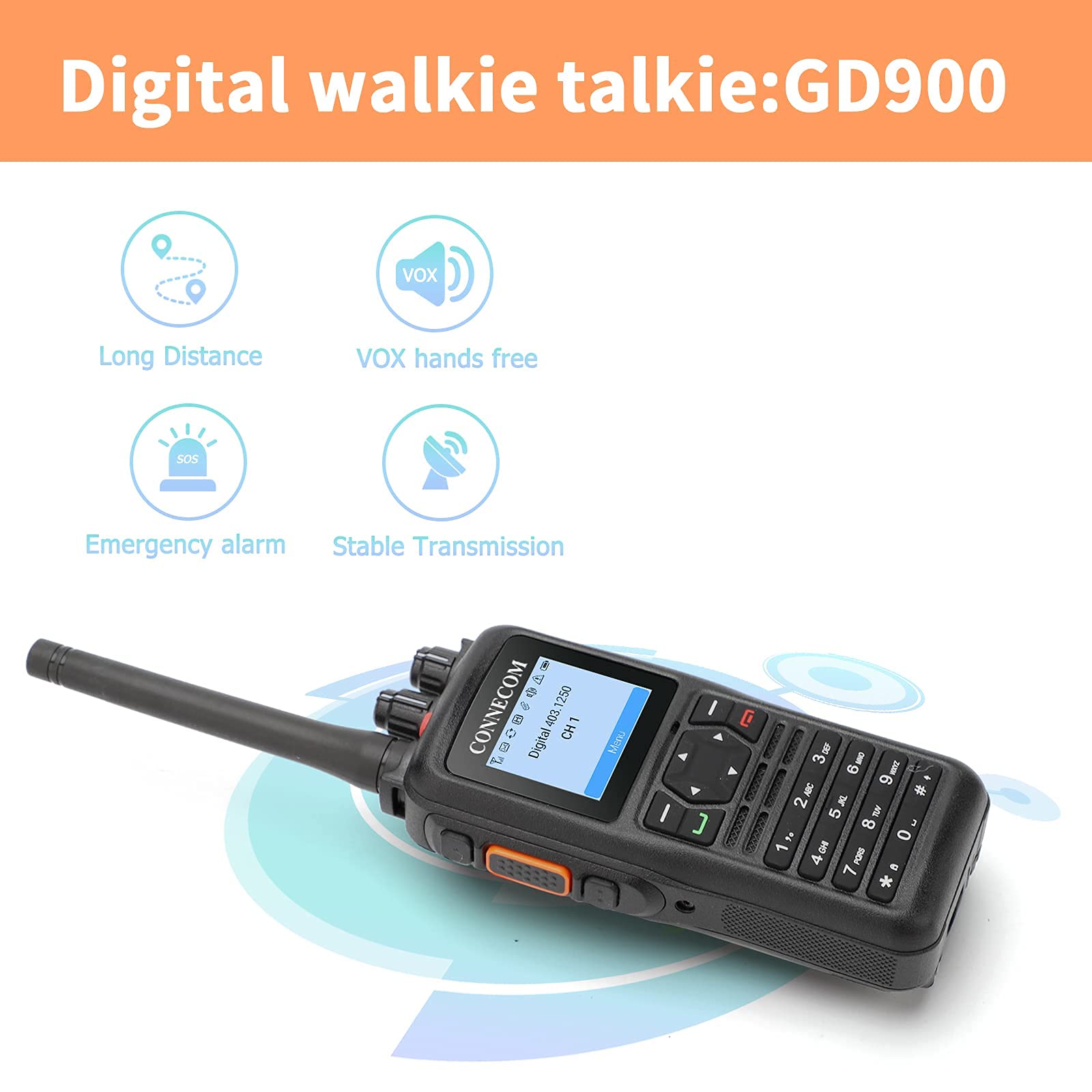 DMR Digital & Analog Two Way Radios Long Range Rechargeable Walkie Talkies - CONNECOM Heavy Duty 2 Way Radios for Adults, Rugged for Warehouse, Factory, Docks, Commercial & Construction Use - Ideal for Team Communication, Outdoor Adventures & Emergency Situations - GD900 3 Pack