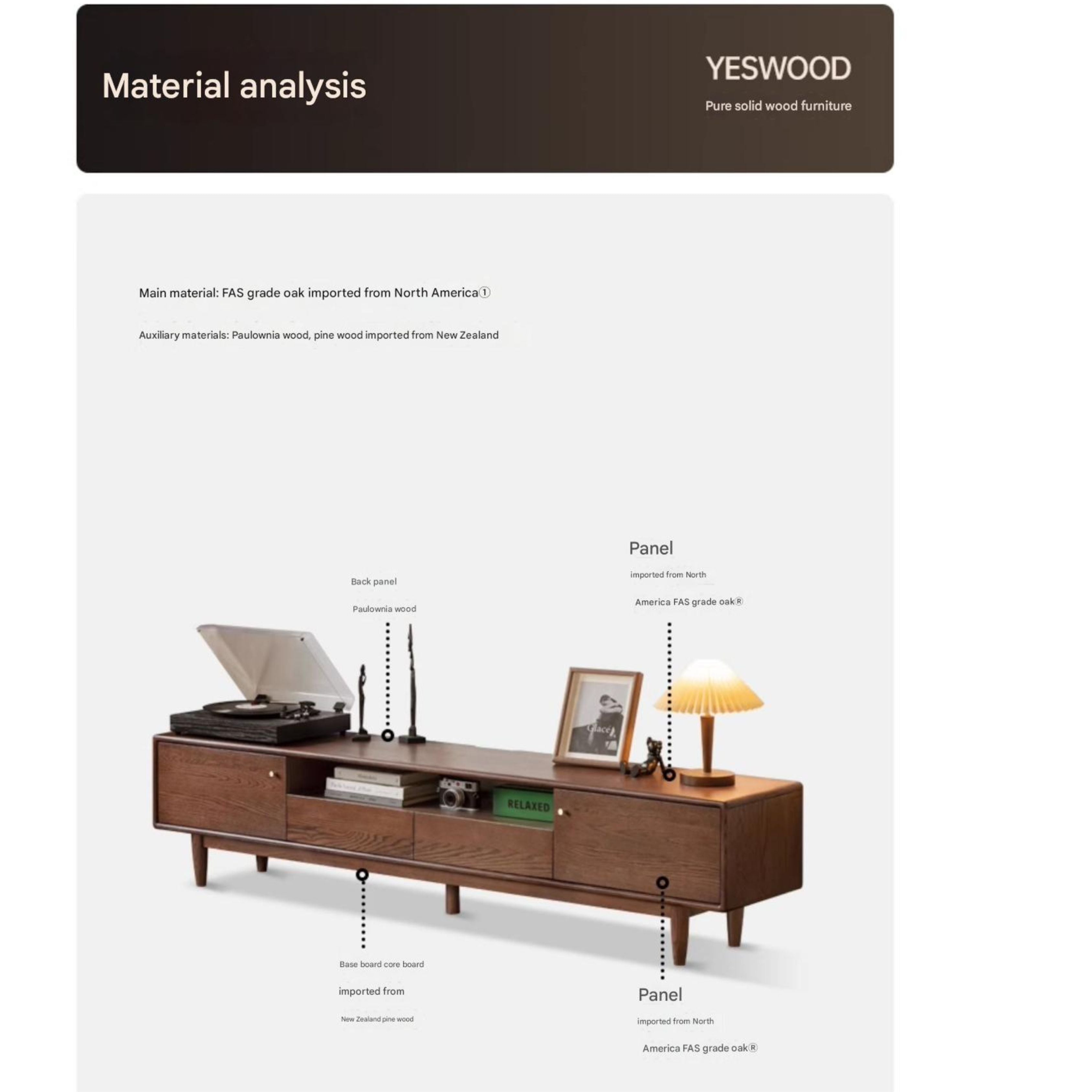 Stylish Oak Solid Wood Modern TV Stand - Nordic Design for Living Room & Entertainment Center | Perfect for 55-75 Inch TVs
