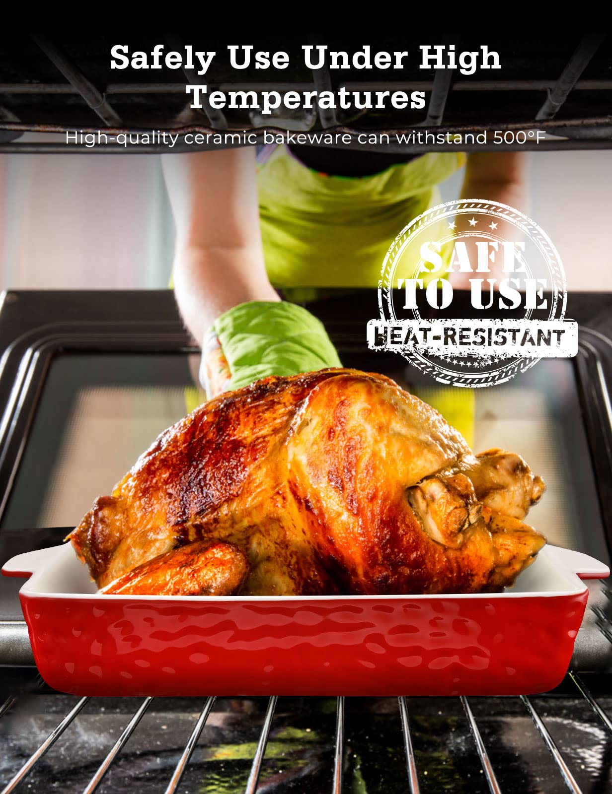 Premium Nonstick Ceramic Baking Dish & Ramekins Set - 2-Piece Casserole Dish with Handles, Oven Safe Bakeware for Soufflé, Lasagna, Cakes (Red) - Perfect for Holiday Cooking, Dinner Parties & Gift Giving