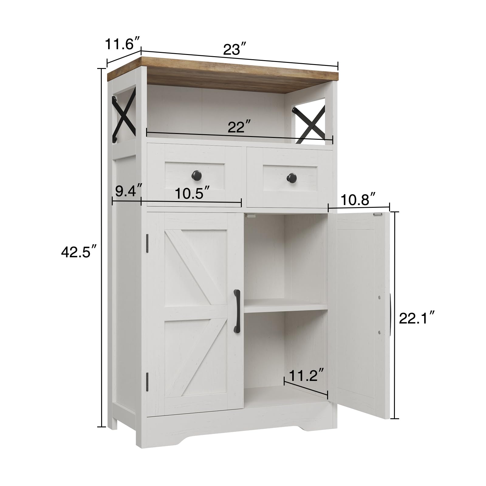 Farmhouse White Storage Cabinet with Doors & Drawers - Freestanding Kitchen Pantry Cabinet, Floor Storage Hutch Cupboard for Kitchen, Laundry, Living Room & Bedroom Organization