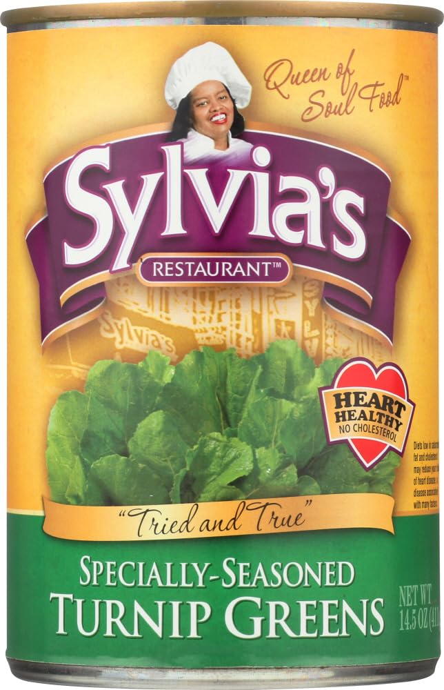 Organic Sylvia's Turnip Greens, 14.5 oz (Pack of 6) - Fresh Southern-Style Canned Vegetables for Cooking, Soul Food Recipes & Healthy Side Dishes