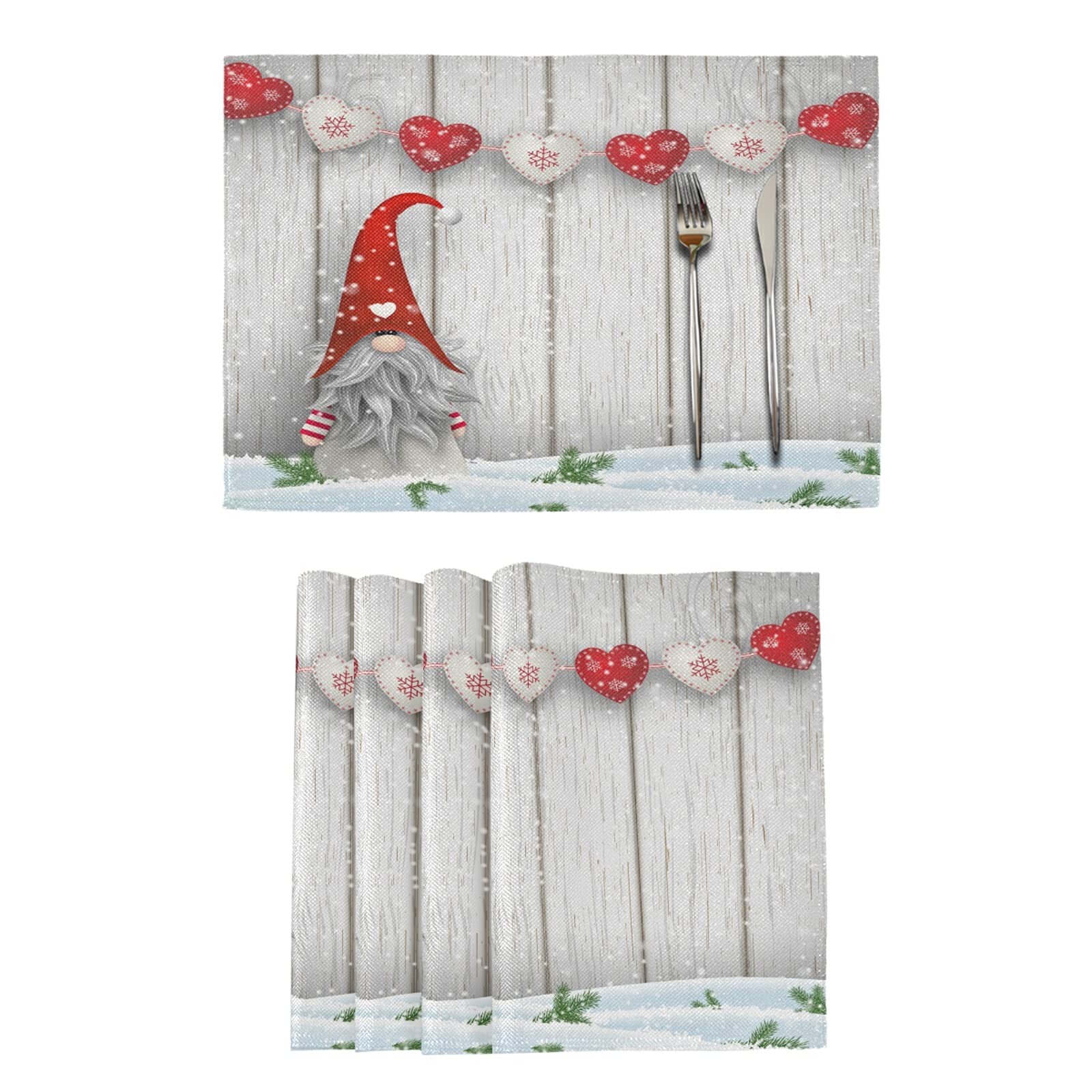 Festive Christmas Gnome Placemats Set of 4 - Heat Resistant Holiday Table Mats for Kitchen Dining Decor - Perfect for Xmas Dinner, Party Table Settings & Seasonal Home Decor