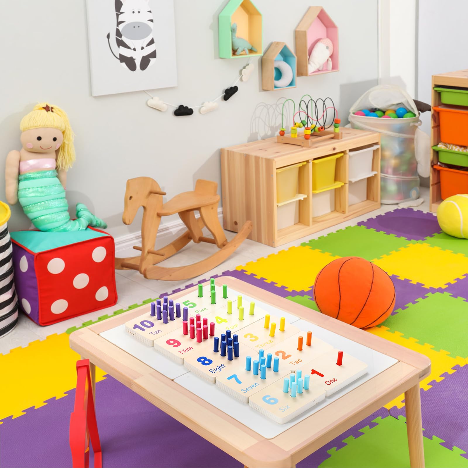 Suwimut Wooden Counting Peg Board - Montessori Math Manipulatives & Number Counting Toys for Toddlers Ages 3-5 | Kindergarten Learning Activities, Educational STEM Toys for Boys & Girls | Perfect Gift for Preschool Classroom & Homeschool Math Games