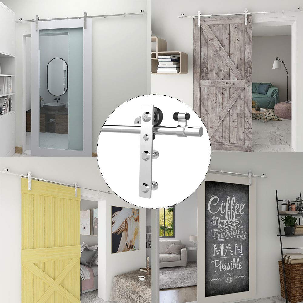 TSMST 7FT Sliding Barn Door Hardware Kit - Stainless Steel & Aluminum Modern Style for Single Wood Door (Max 42