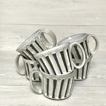 Bari Moss Ceramics Small Coffee Mug - Chalk White Fluted Design #FB07 - Perfect for Home, Office & Gifts
