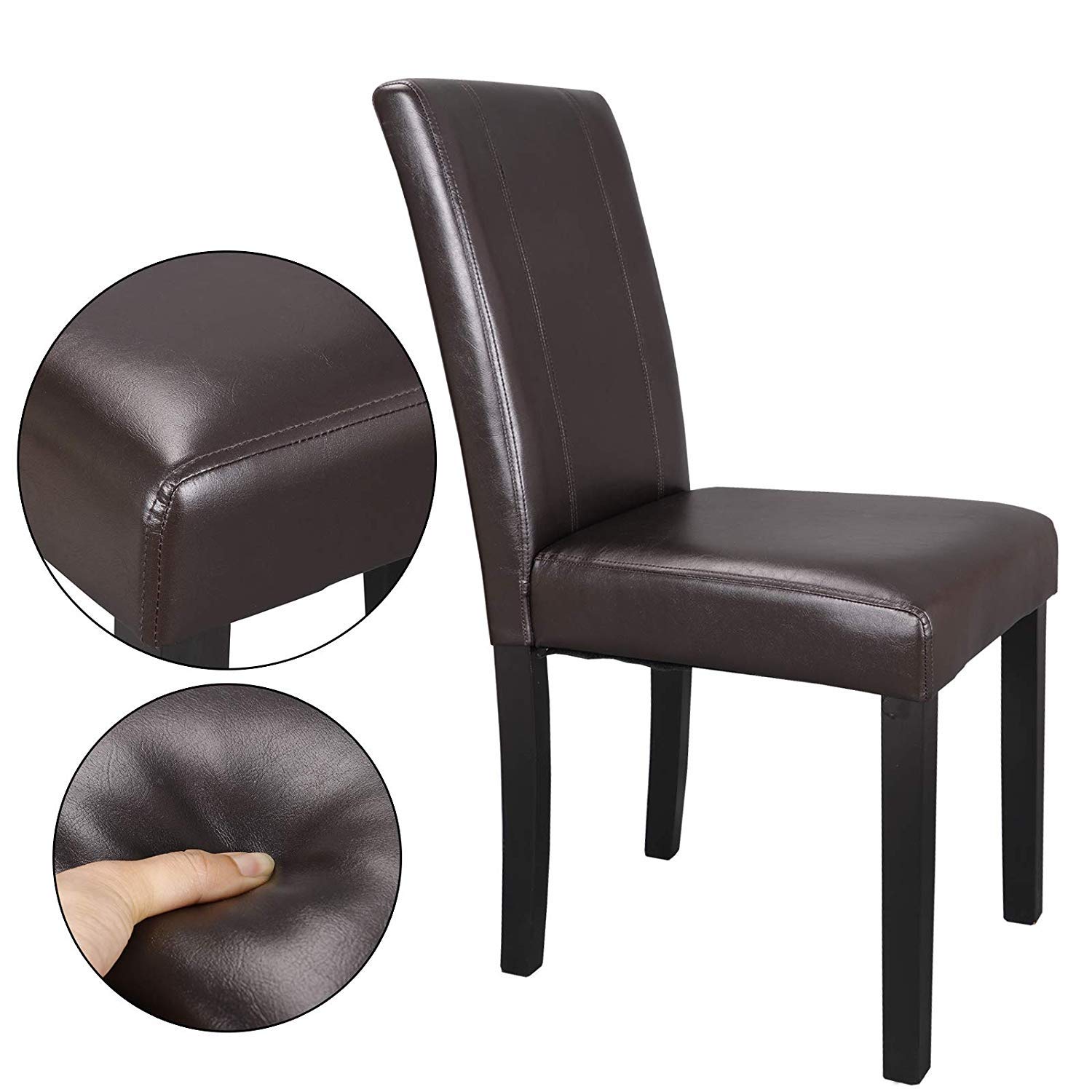 Solid Wood Leatherette Padded Dining Chairs Set of 2 - Modern Kitchen & Dining Room Parson Chairs for Home, Restaurant, and Office Use