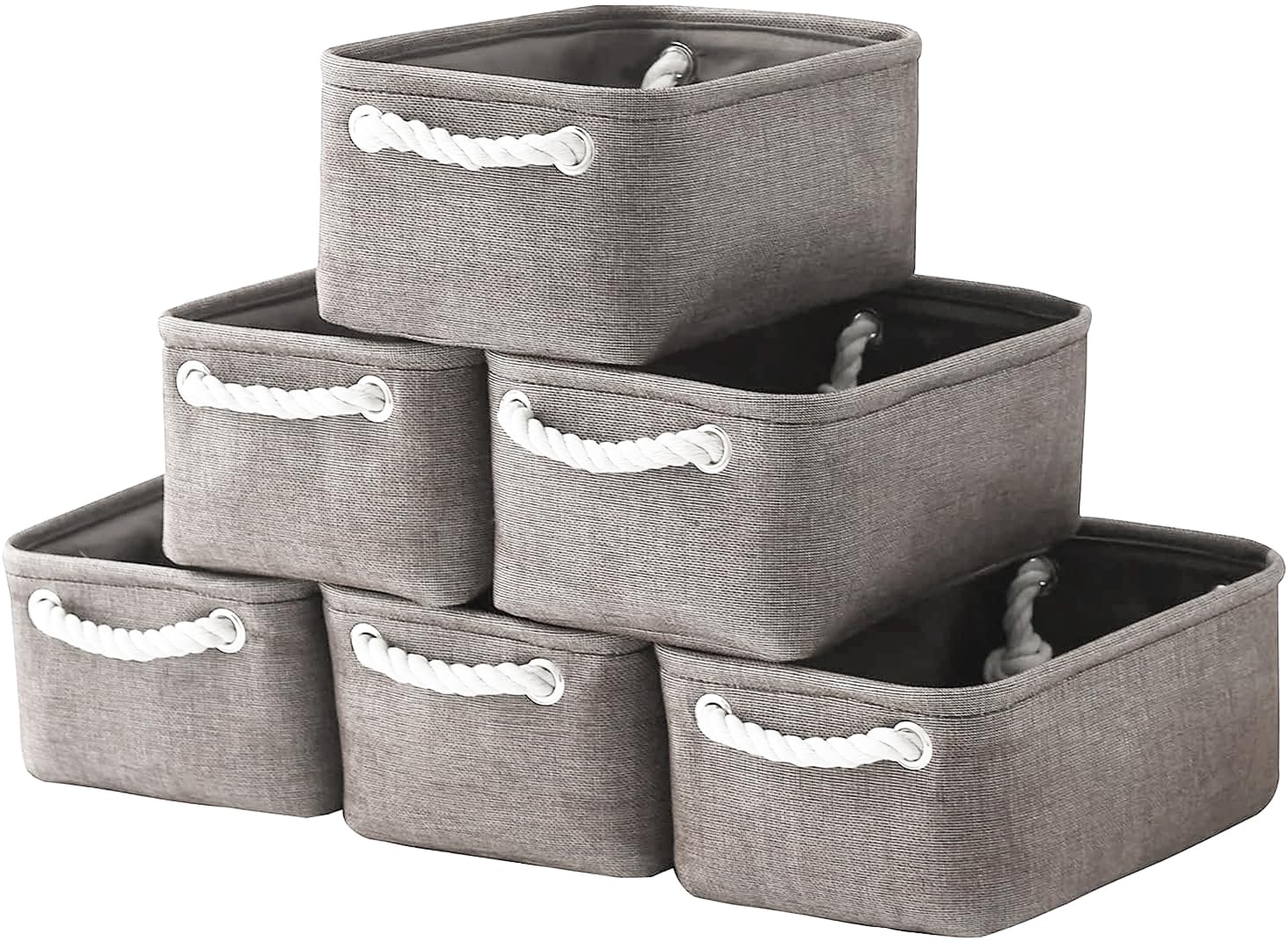 6-Pack Gray Fabric Storage Baskets with Handles - 12x8x5 Inches Small Organizing Bins for Home, Gifts & Dog Toys | Decorative Home Organization Solutions for Bedroom, Bathroom & Nursery