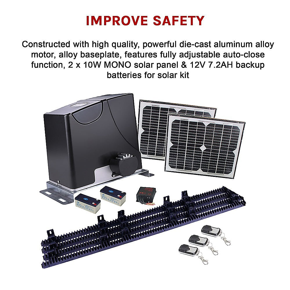 1000KG Heavy Duty Solar Powered Automatic Sliding Gate Opener with 4m Rail - Ideal for Driveway, Warehouse & Commercial Property Security