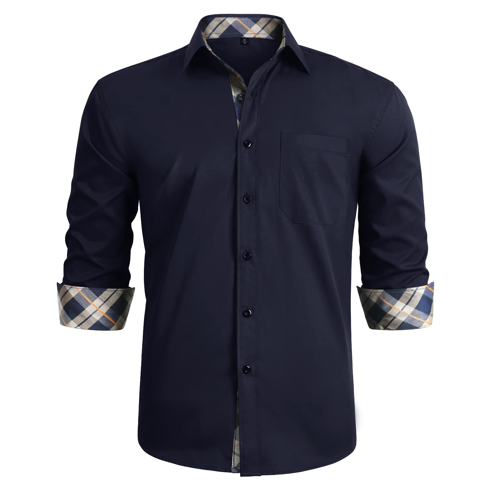 HISDERN Men's Contrast Casual & Formal Button Down Dress Shirt - Long Sleeve Printed Regular Fit Shirt for Office, Party & Everyday Wear