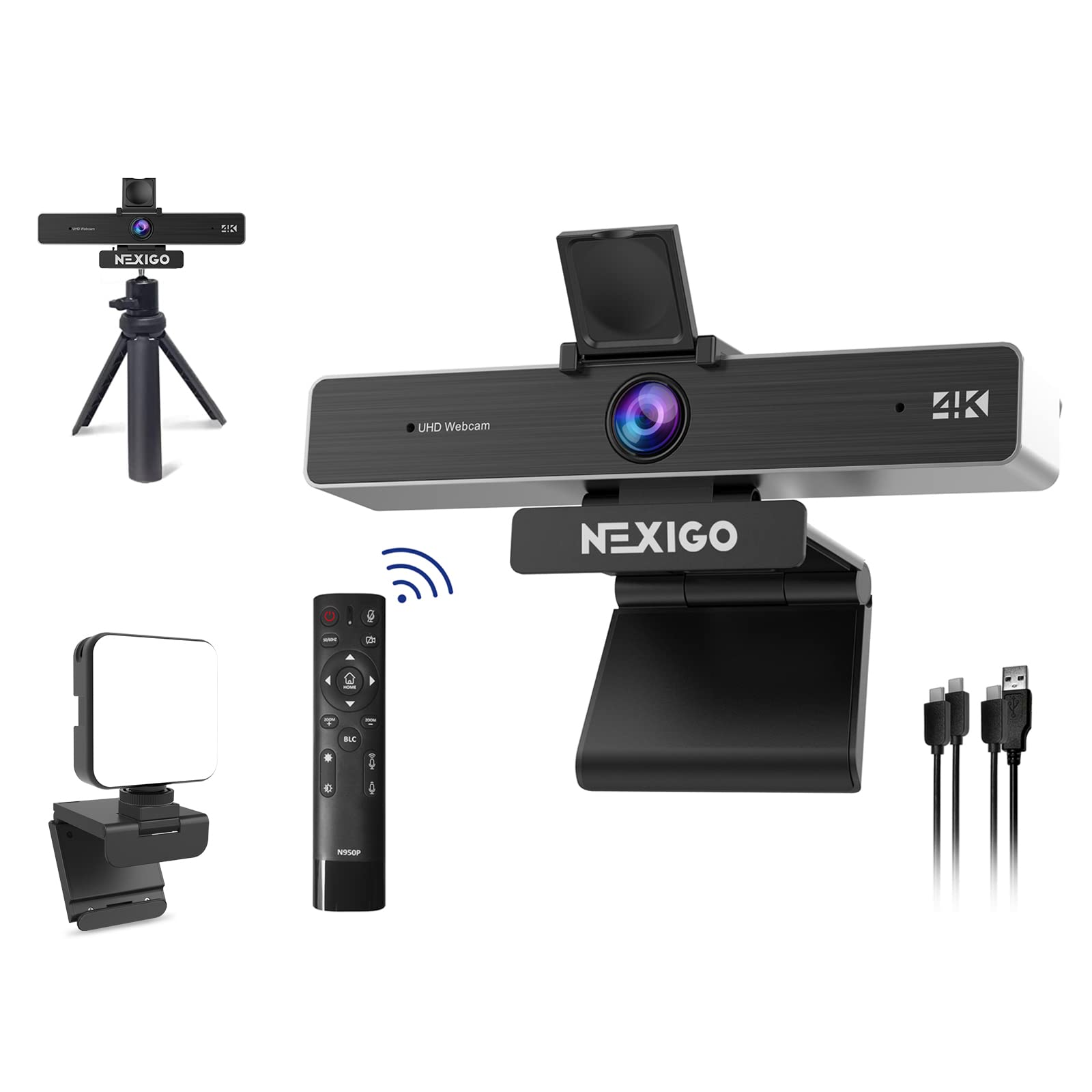 NexiGo N950P 4K UHD Webcam with Remote, Sony Starvis Sensor, 5X Digital Zoom & Adjustable Tripod - Perfect for Zoom, Skype, Teams Video Calls, Live Streaming, Online Teaching & Remote Work