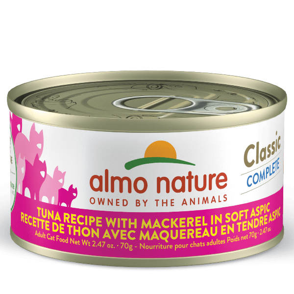 Premium Almo Nature Classic Complete Tuna & Mackerel in Soft Aspic Canned Cat Food - Grain-Free, High Protein Wet Food for Adult Cats - Perfect for Mealtime, Travel & Emergency Pet Supplies