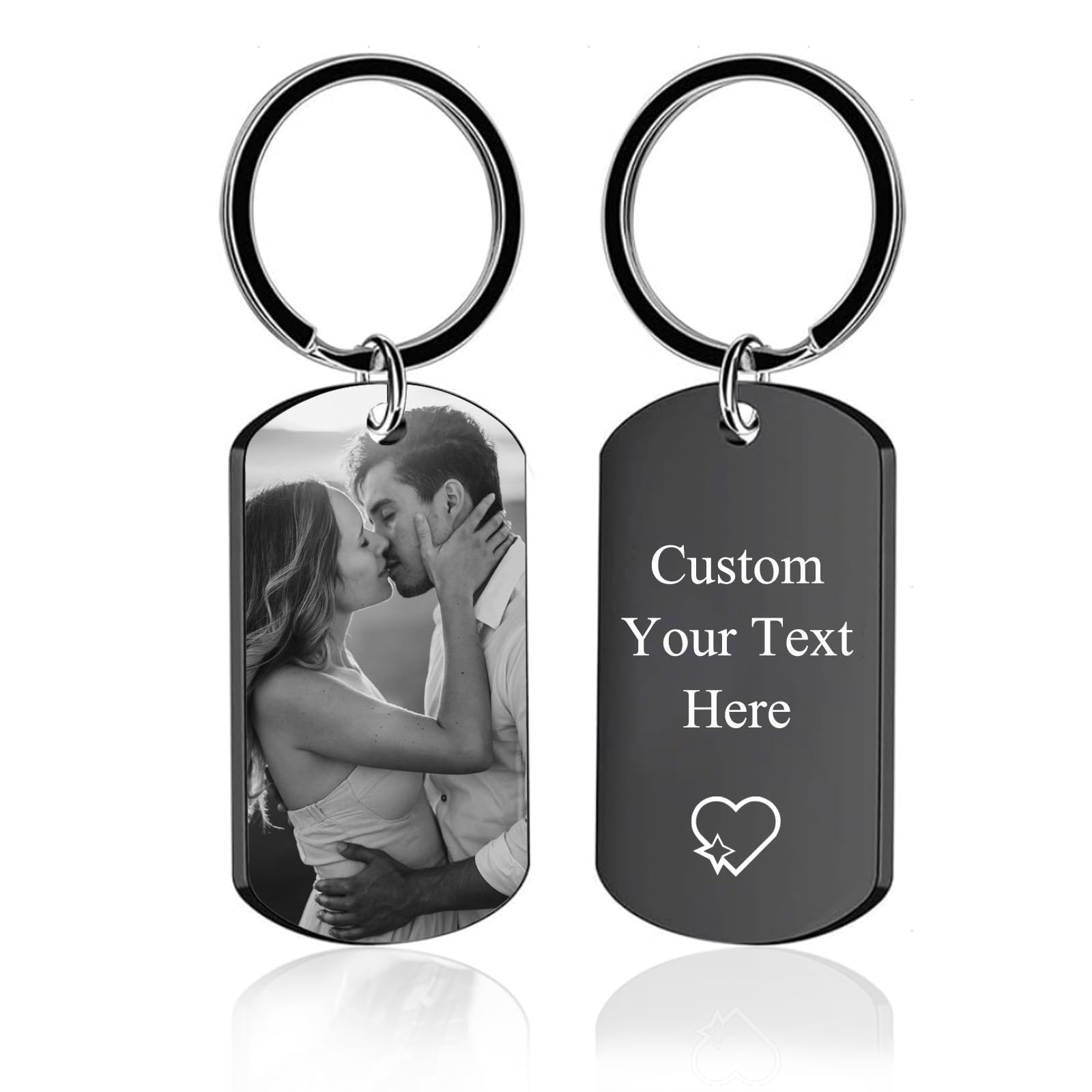 Custom Photo Keychain for Men - Personalized Double Sided Engraved Keychain with Picture & Text - Unique Gift for Boyfriend, Husband, Father - Perfect for Anniversaries, Birthdays & Special Occasions