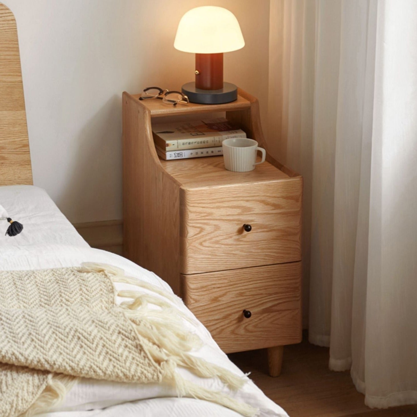 Solid Oak and Ash Wood Nightstand - Rustic Bedside Table with Drawer for Bedroom, Living Room, or Guest Room - Durable Wooden End Table for Home Decor